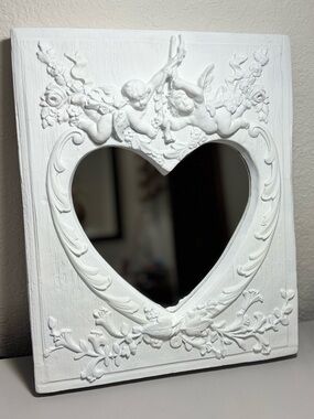 Vintage Hanging Pottery Mirror Cherubs Victorian Shabby Chic